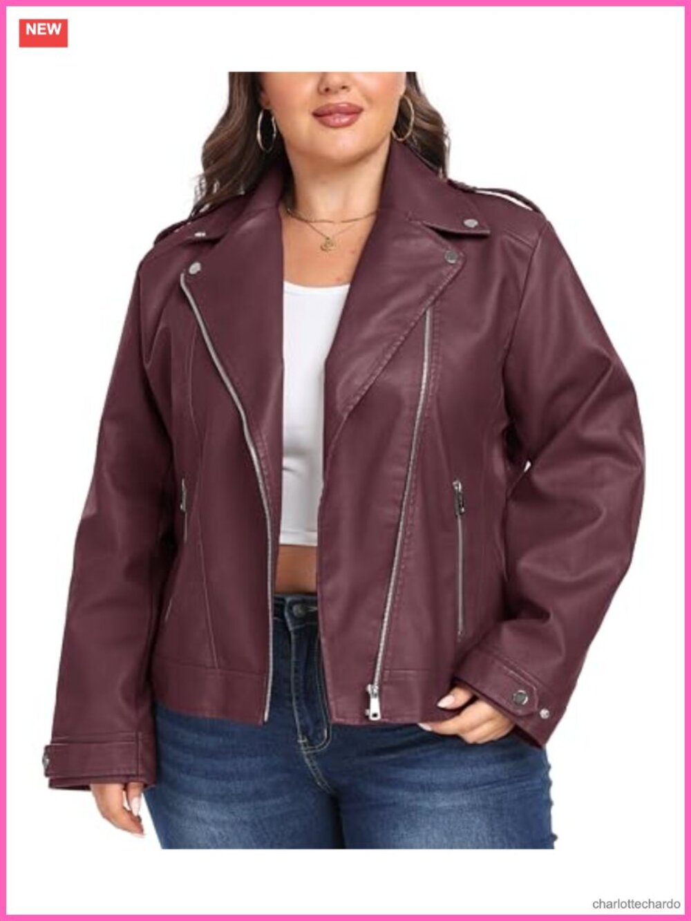 Women's Plus Size Faux Leather Motorcycle Jacket Lapel Collar Cropped